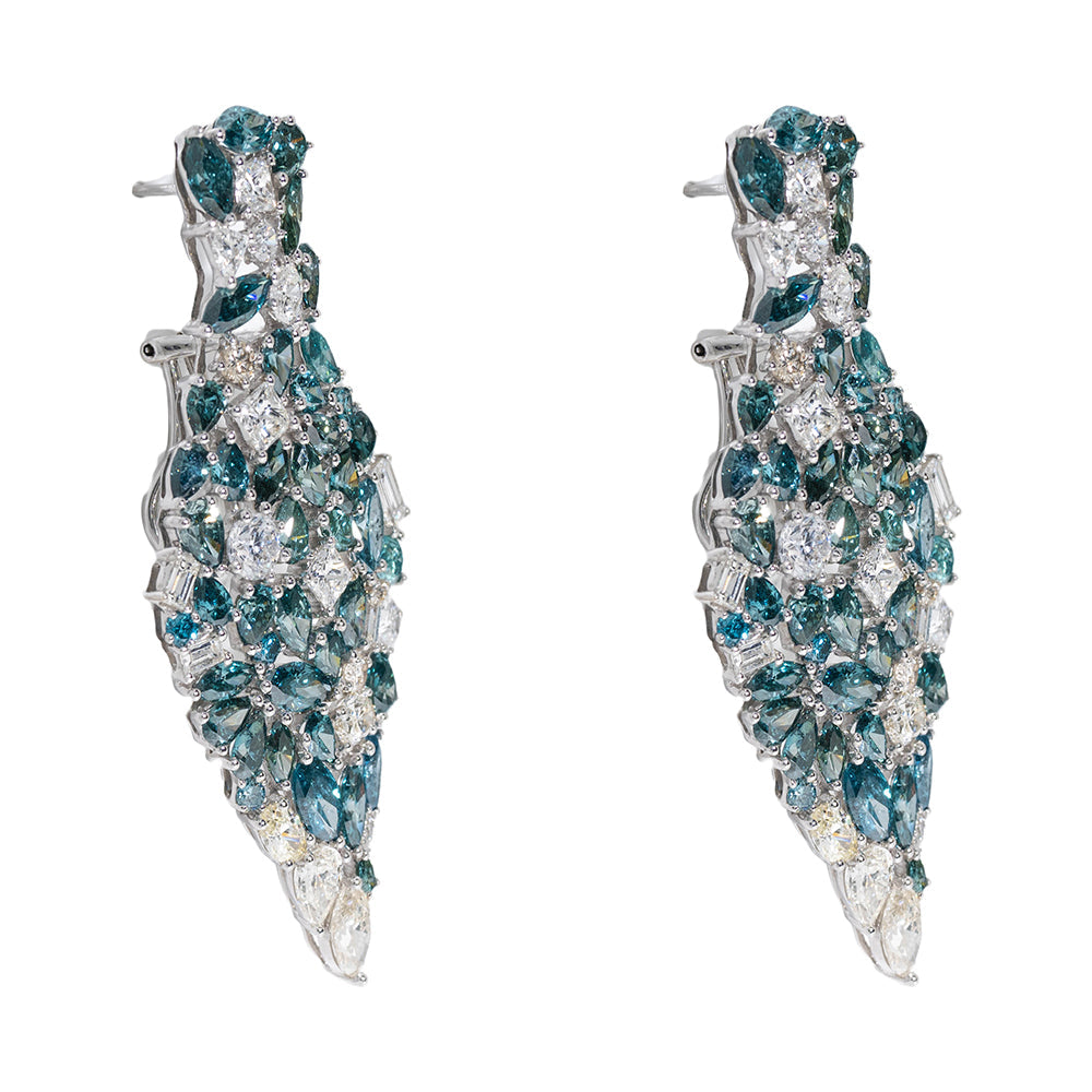 Chandeliers Earrings With Emeralds And Blue Diamonds