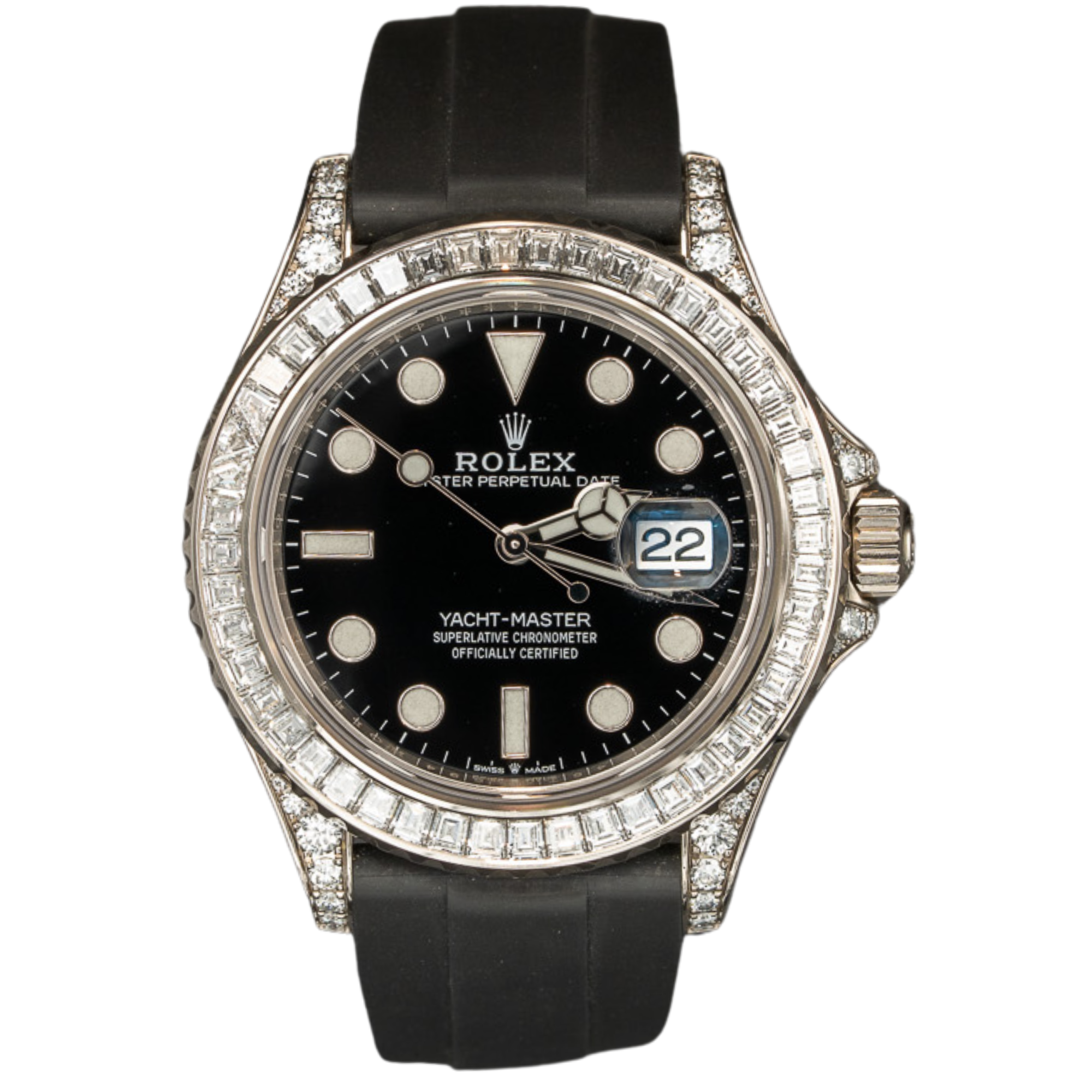 Rolex Yachtmaster Ref. 226679TBR White Gold Black Dial with Baguette Bezel/Diamond Lugs