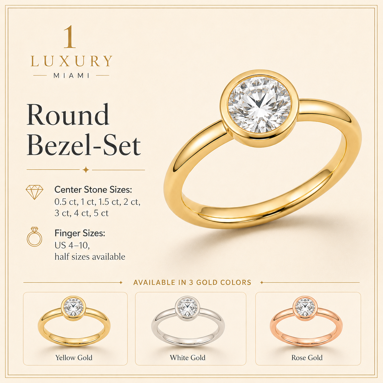 Round Bezel-Set Diamond Engagement Ring Setting — additional product image 2