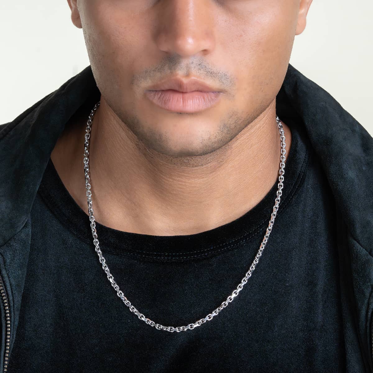 3.5mm Solid White Gold Power-Cable Link Chain