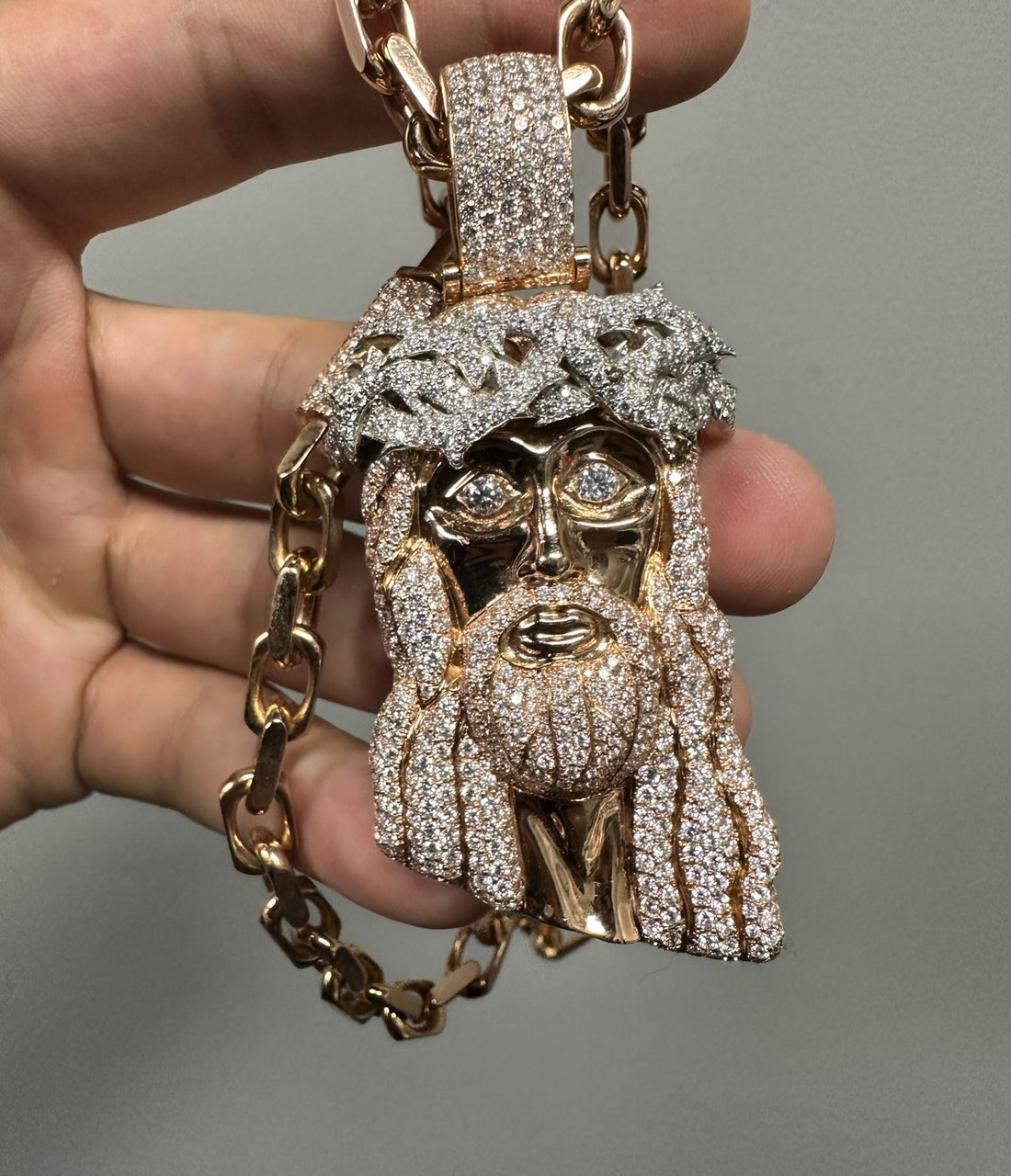 10k Rose Gold & Diamond Jesus Pendant