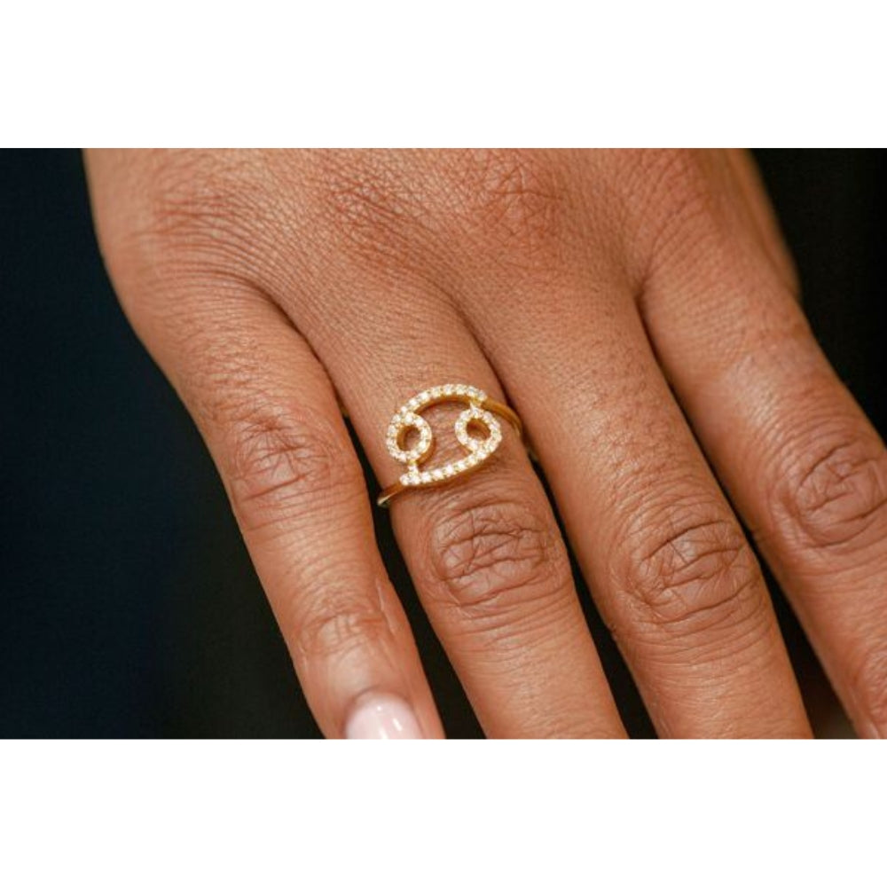 Cancer Zodiac Diamond Ring 14k Solid Gold 0.20ctw