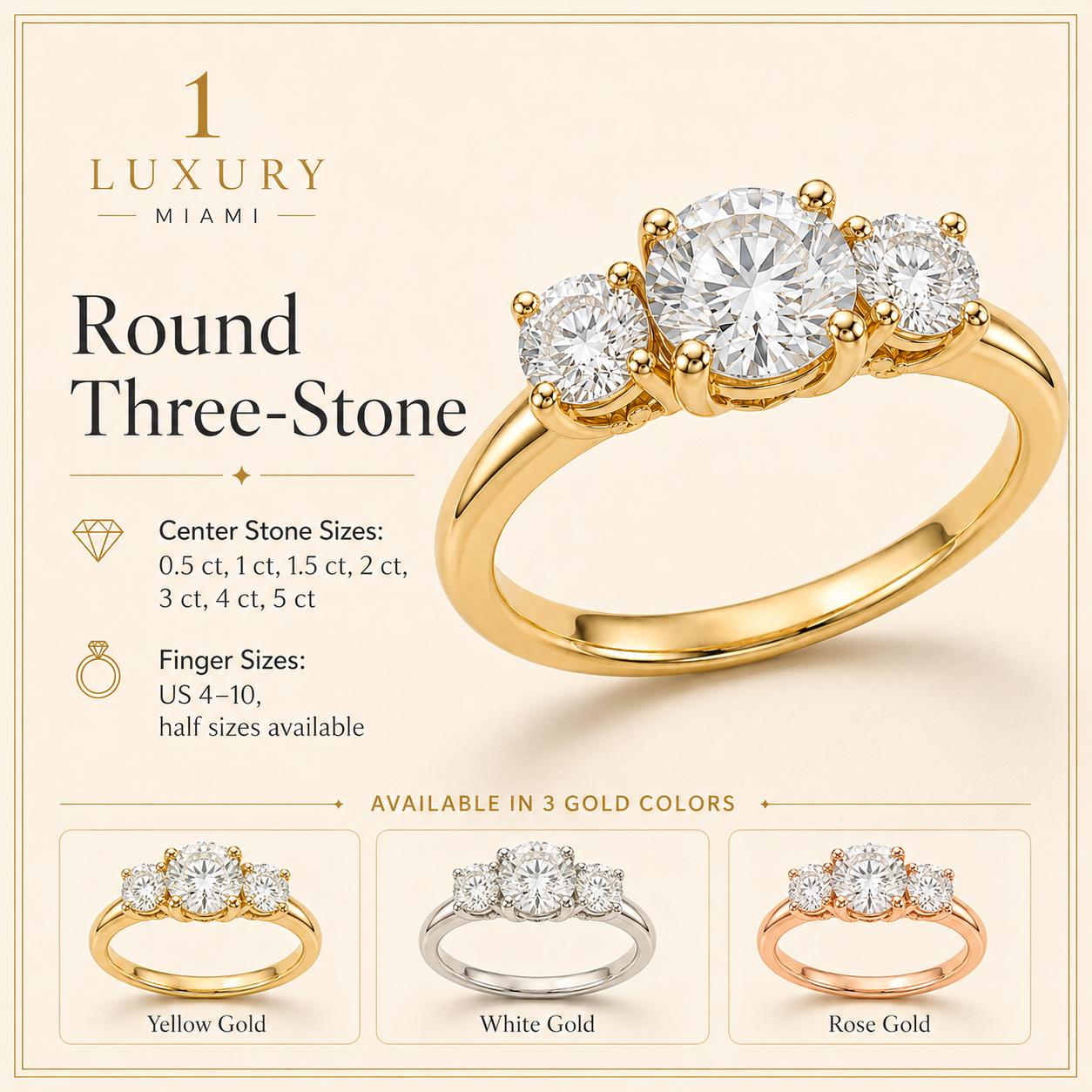 Round Three-Stone Diamond Engagement Ring Setting — additional product image 2