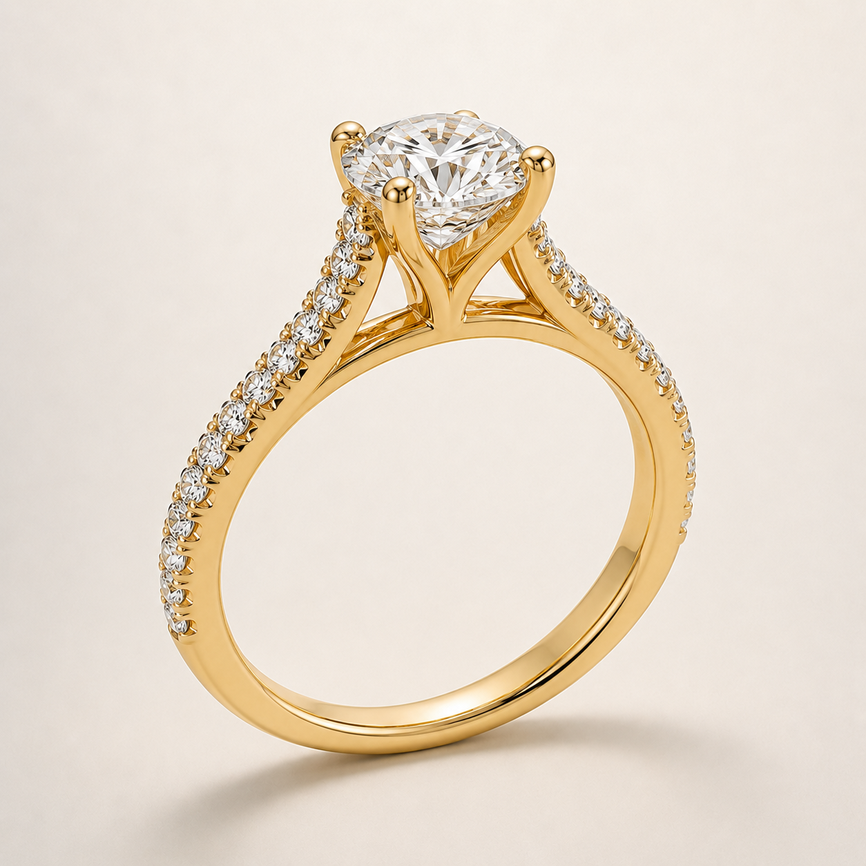 Round cathedral pavé diamond engagement ring setting – 1Luxury Miami