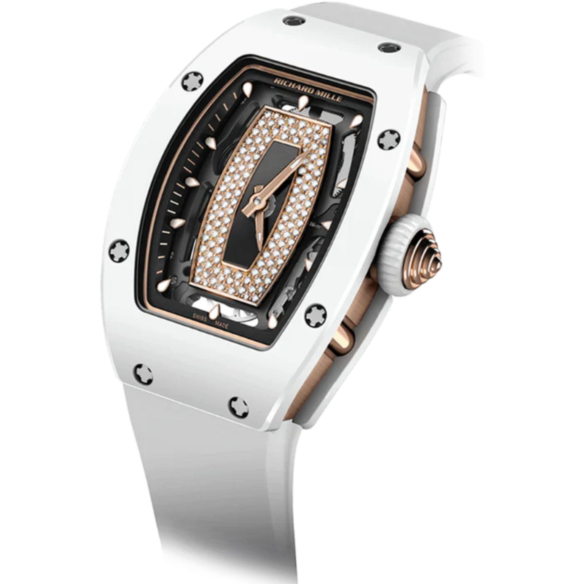 RM07 White Ceramic Black Jasper Diamond Set