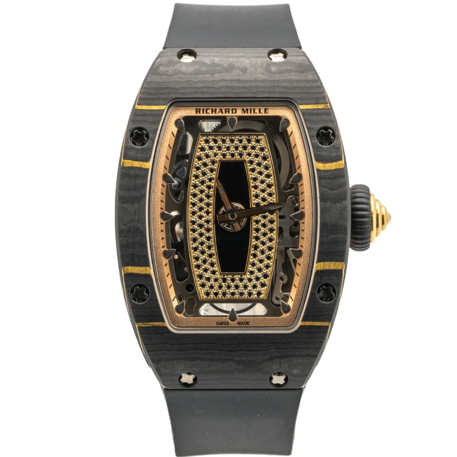 Richard Mille RM07-01 Diamond-Set Black/Gold Onyx Lips Black Diamond Dial luxury watch at 1Luxury Miami