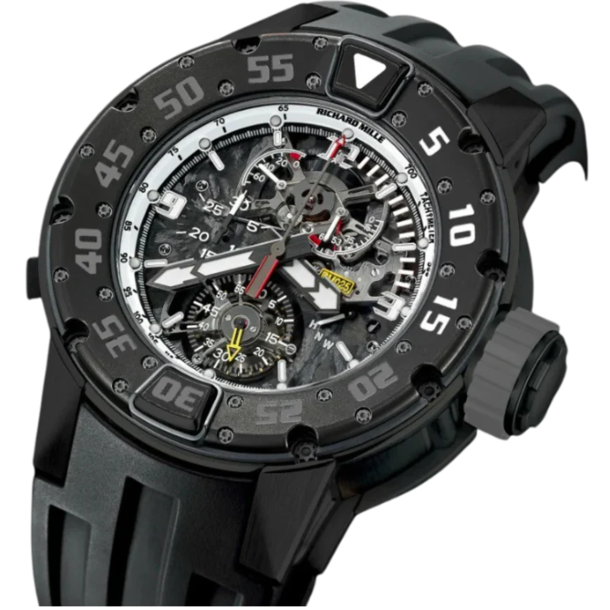 RM 025 Tourbillon Chronograph Black Strap Black-Colored Titanium and Carbon Composite Case