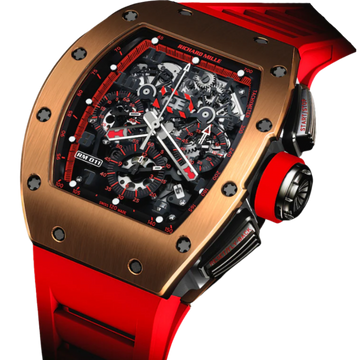 RM 011 Limited Edition Red Demon Rubber Strap Titanium Tonneau Case With a Rose Gold Bezel