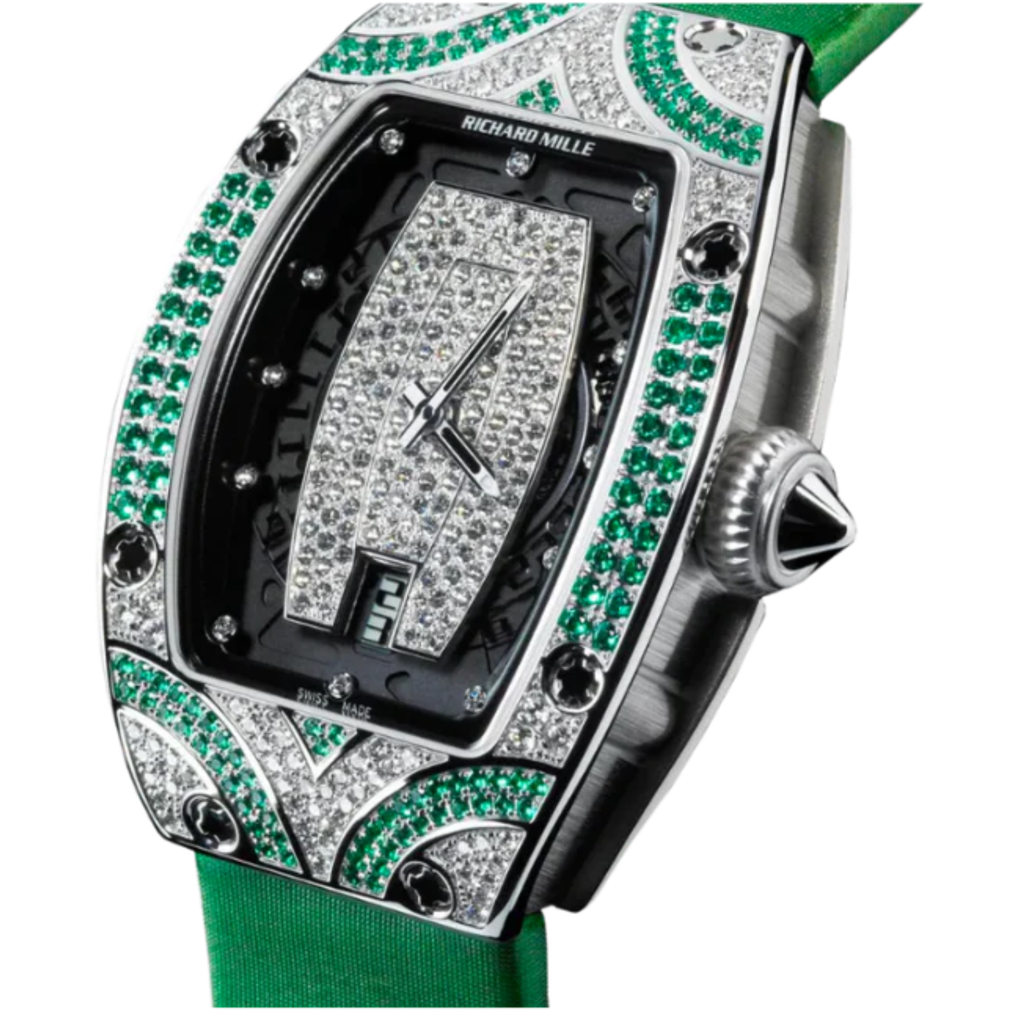 RM 007 Emerald and White Diamonds Green Strap White Gold Case With Emeralds and White Diamonds Set