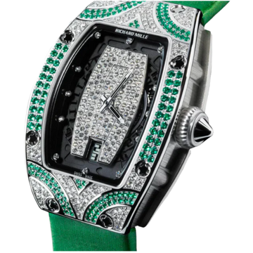 RM 007 Emerald and White Diamonds Green Strap White Gold Case With Emeralds and White Diamonds Set