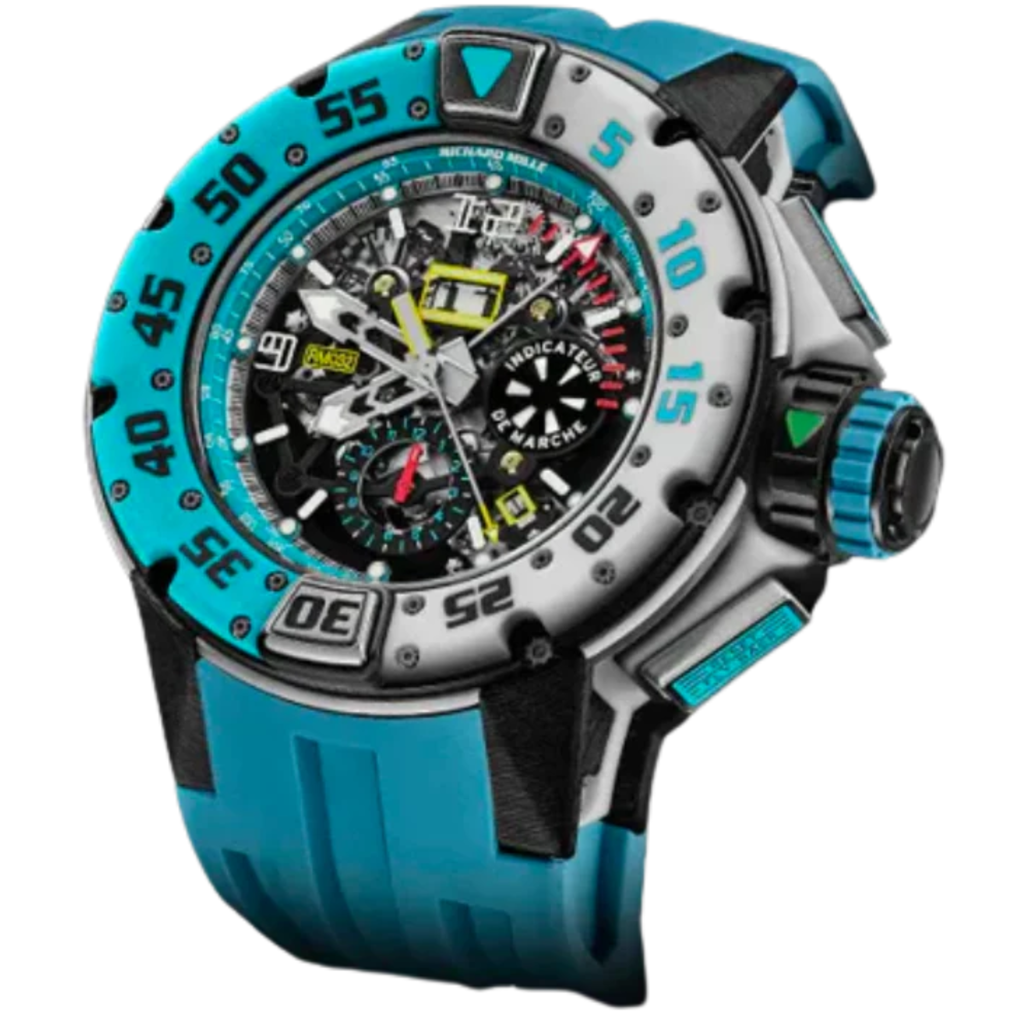 RM 032 Automatic Winding Flyback Chronograph Les Voiles de Saint Barth Blue Rubber Strap Blue and White Quartz Case