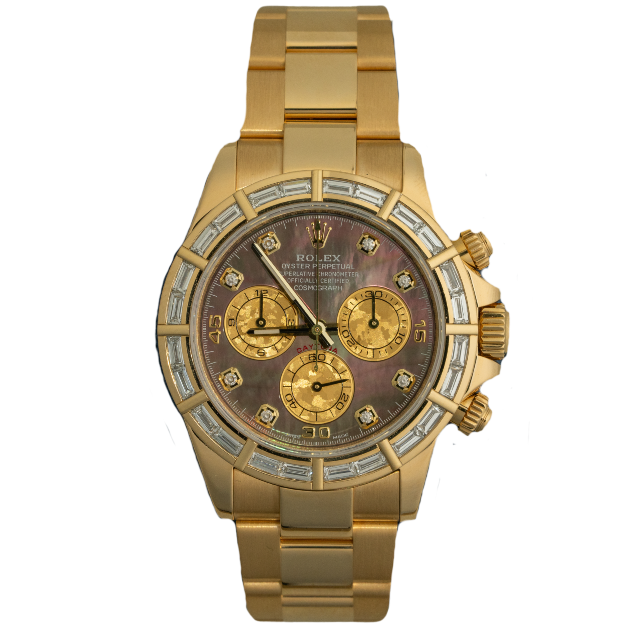 Rolex Daytona Ref. 116568BR Yellow Gold Baguette Mother of Pearl Dial
