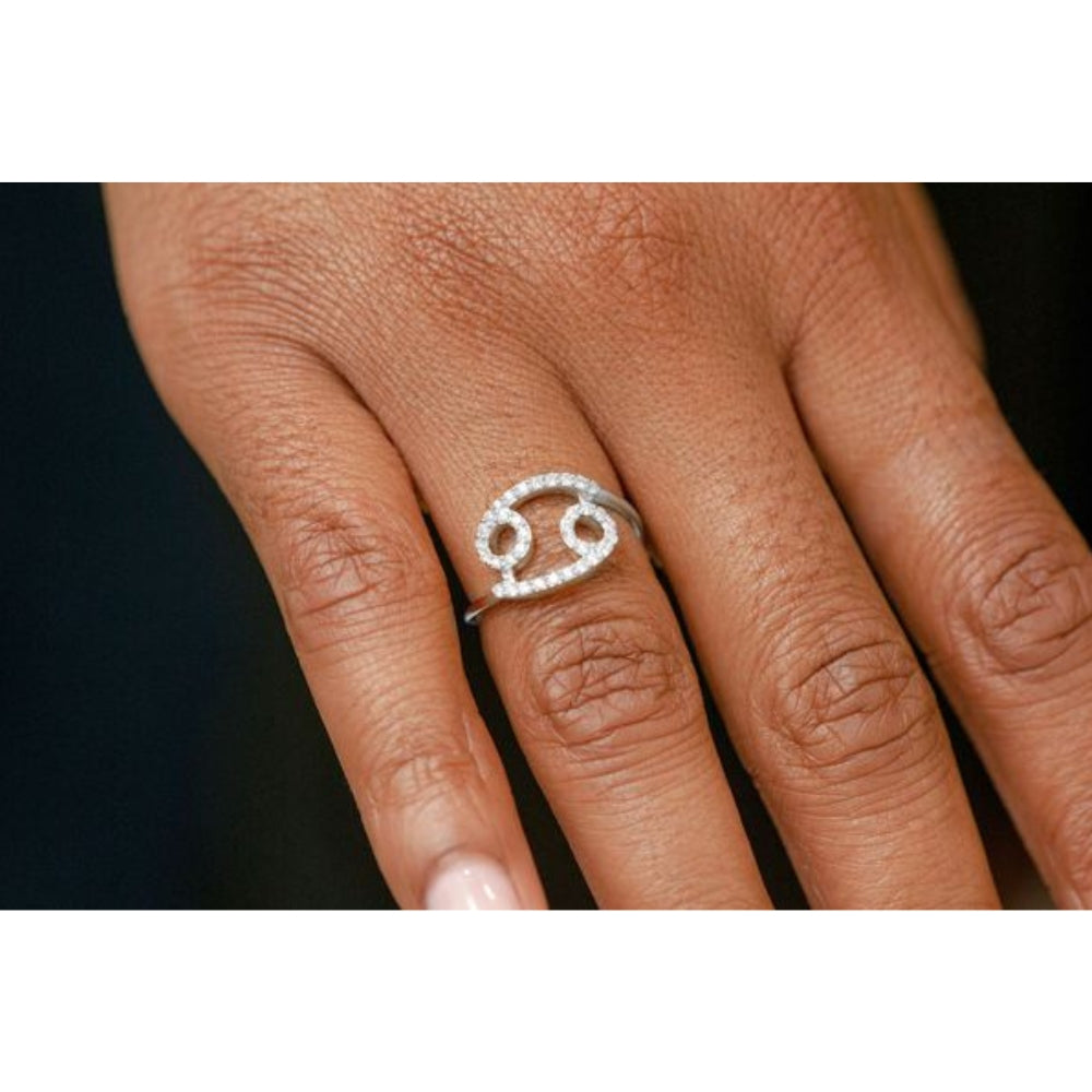 Cancer Zodiac Diamond Ring 14k Solid Gold 0.20ctw