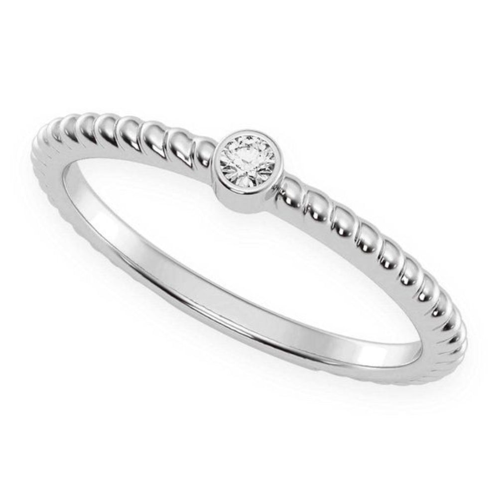 Round Bezel Rope Diamond Ring 14k Solid Gold 0.05ctw