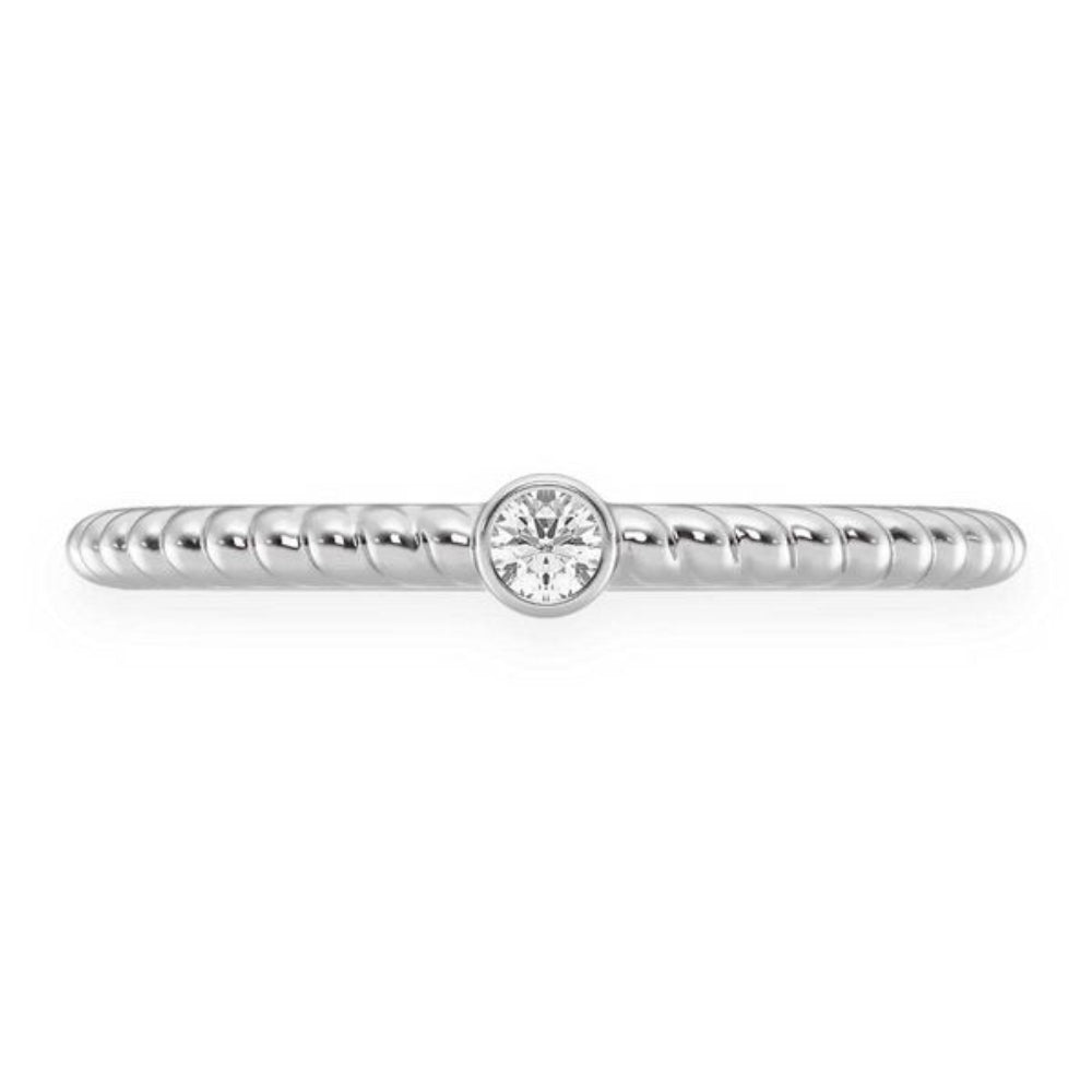 Round Bezel Rope Diamond Ring 14k Solid Gold 0.05ctw