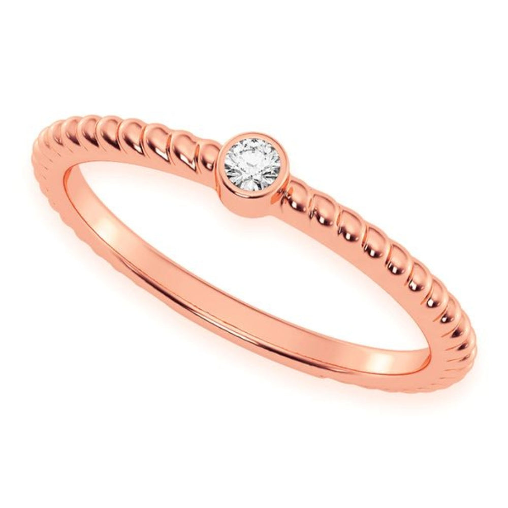 Round Bezel Rope Diamond Ring 14k Solid Gold 0.05ctw