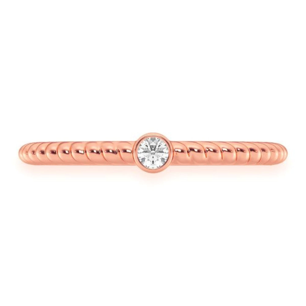 Round Bezel Rope Diamond Ring 14k Solid Gold 0.05ctw