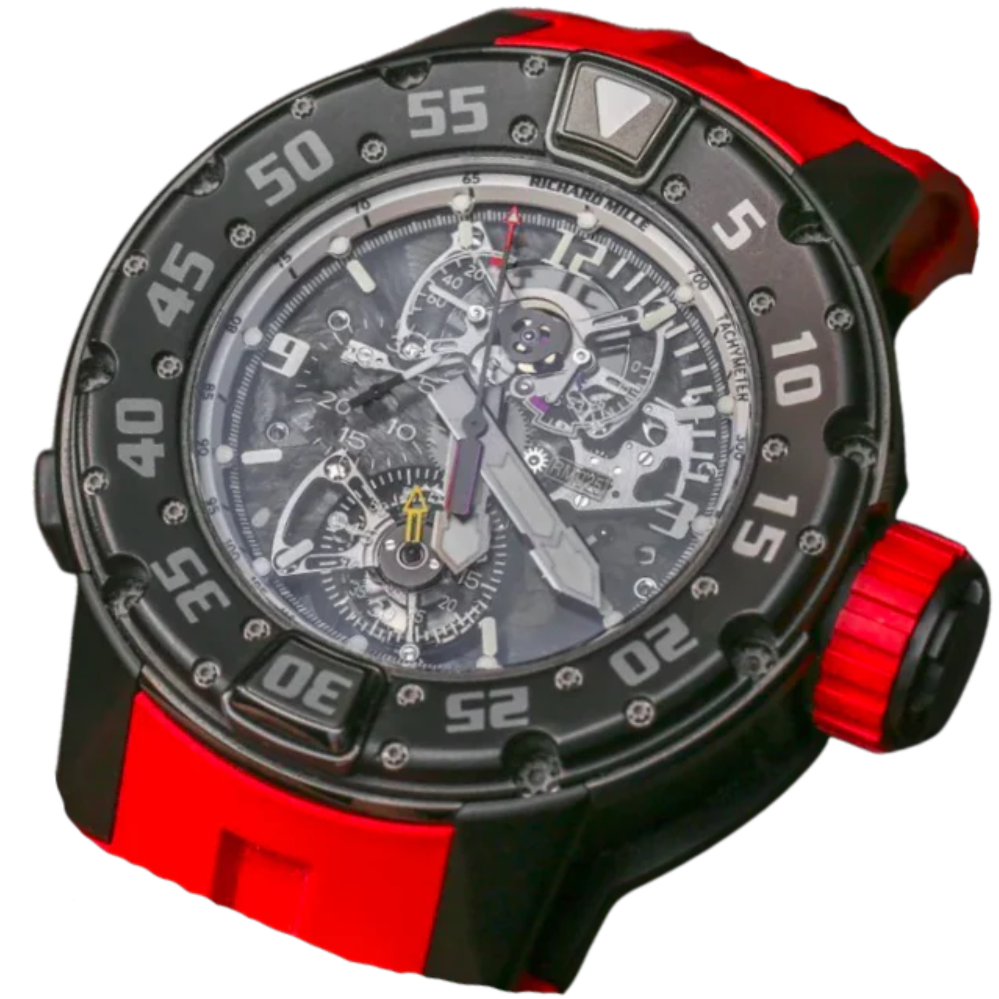 RM 025 Tourbillon Chronograph Red Strap Black-Colored Titanium and Carbon Composite Case