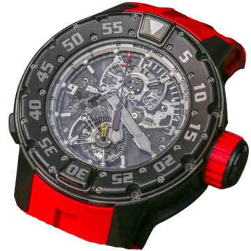 RM 025 Tourbillon Chronograph Red Strap Black-Colored Titanium and Carbon Composite Case