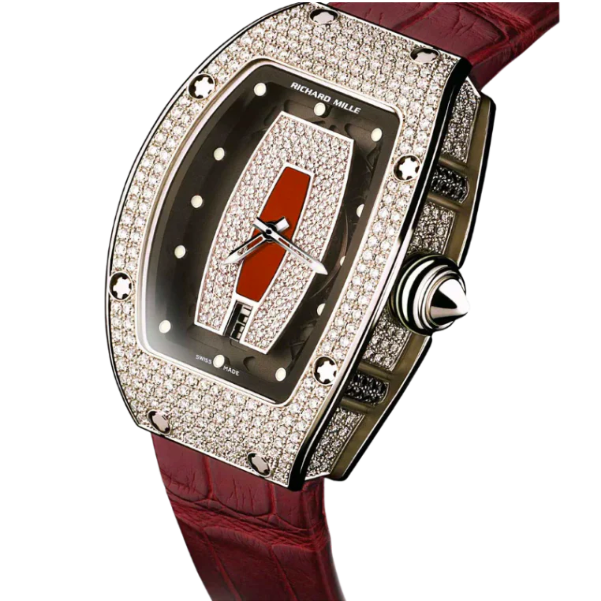 RM 007 Diamond Cruncher Leather Strap Pink Gold Diamond Set Case