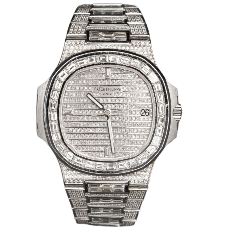 Patek Philippe Nautilus ref. 5711 white gold custom baguette-style stone setting