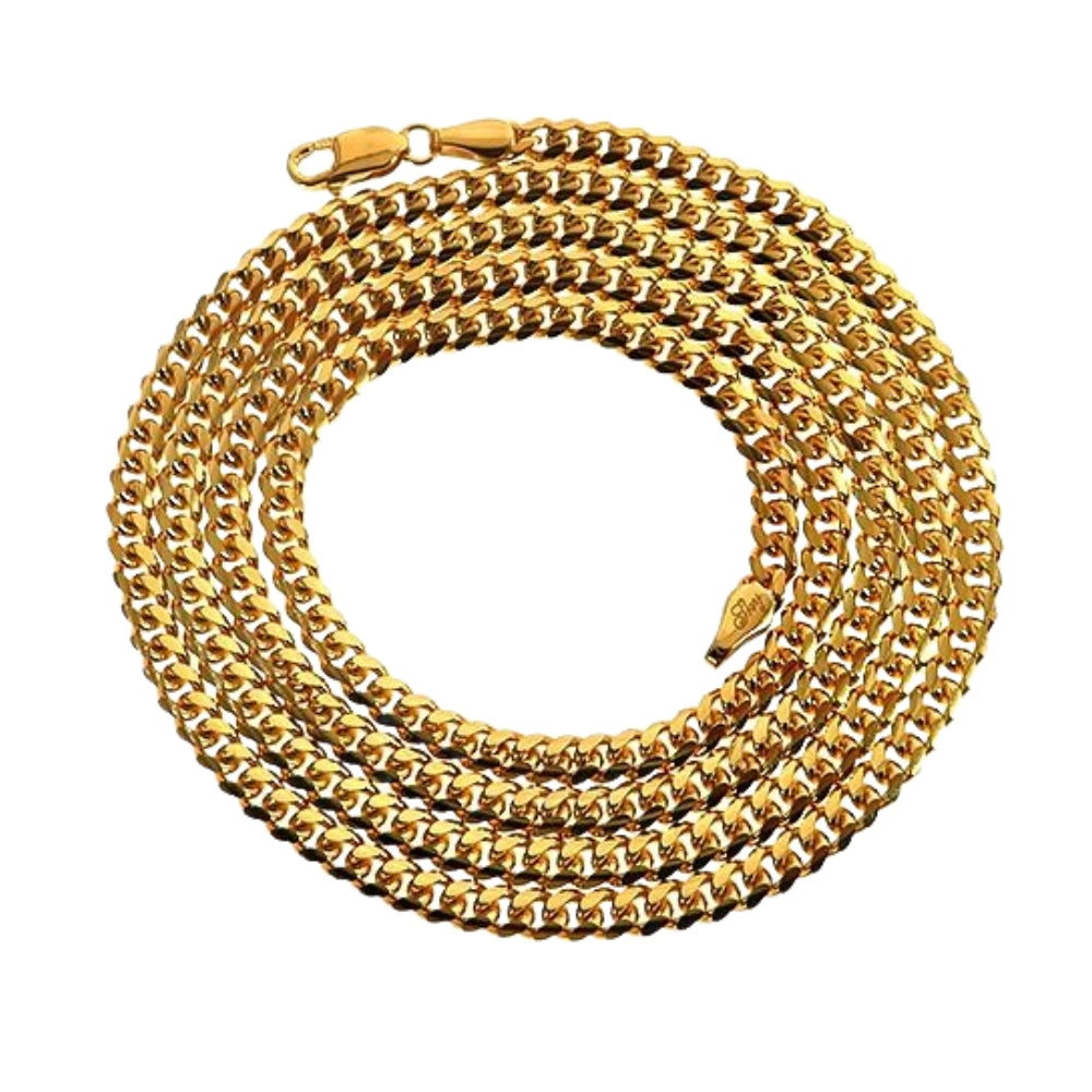 14k Yellow Gold Solid Thin Miami Cuban Link Chain 24 Inches 3.5mm 65675