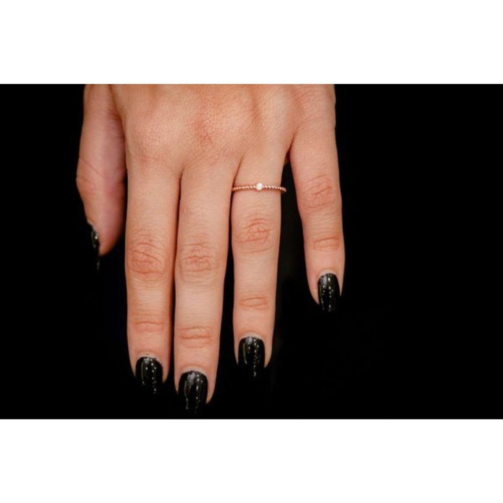Round Bezel Rope Diamond Ring 14k Solid Gold 0.05ctw