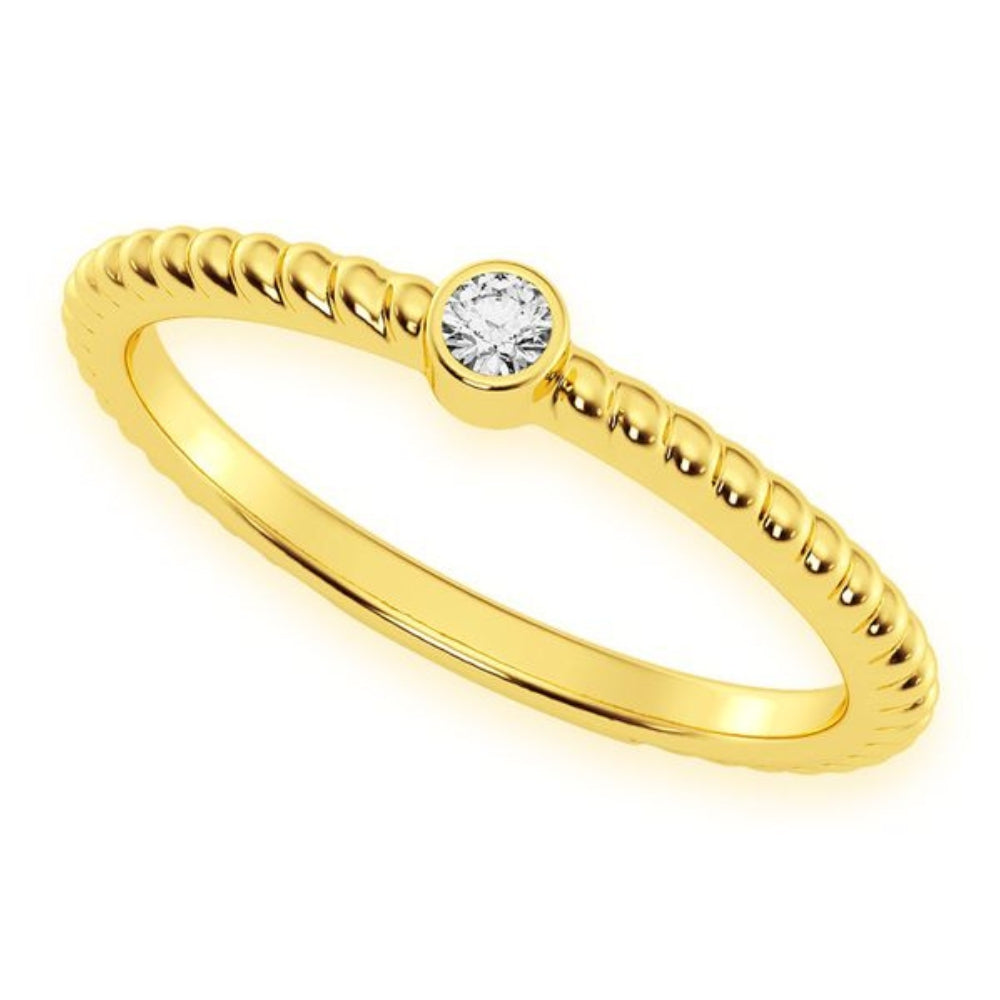 Round Bezel Rope Diamond Ring 14k Solid Gold 0.05ctw