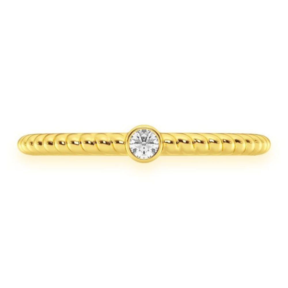 Round Bezel Rope Diamond Ring 14k Solid Gold 0.05ctw