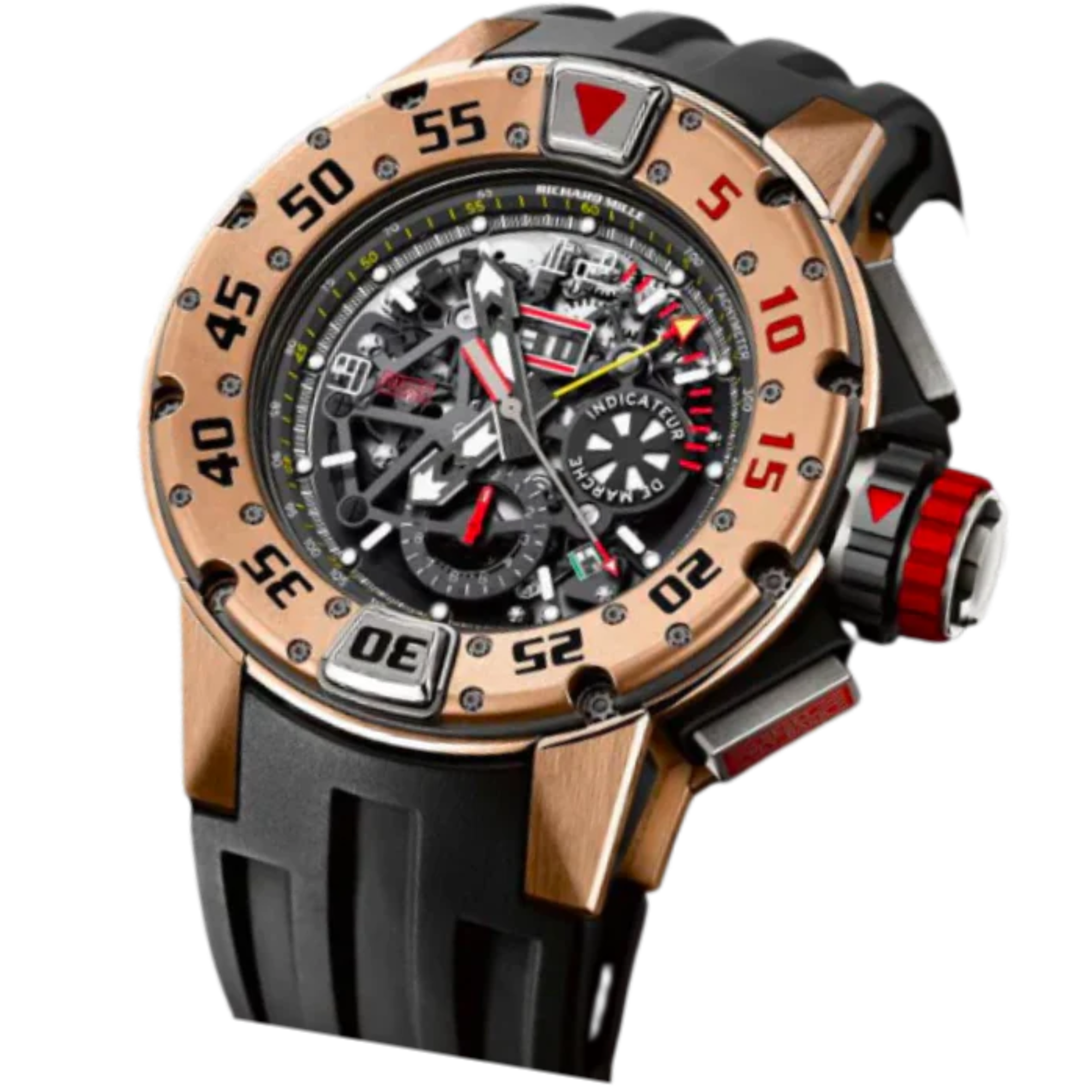 RM 032 Chronograph Diver 18K Red Gold Automatic Rubber Strap Rose Gold Case
