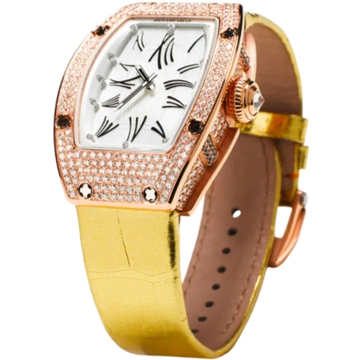 RM 007 Diamond Pave Rose Gold Leather Strap Rose Gold Diamond Set Case