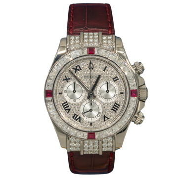 Rolex Daytona Ref. 116599RU White Gold Factory Baguette/Ruby Set on Leather