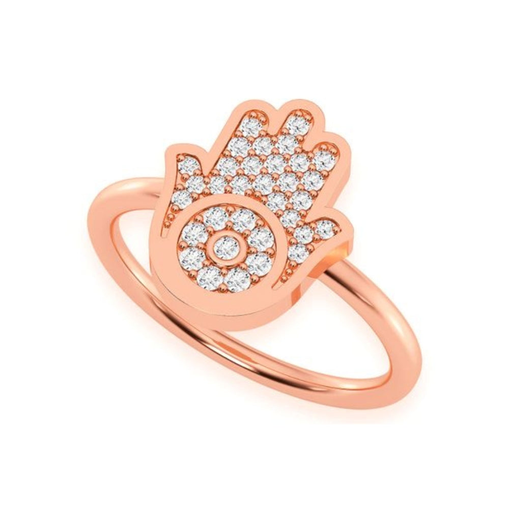 Hamsa Diamond Ring 14k Solid Gold 0.20ctw