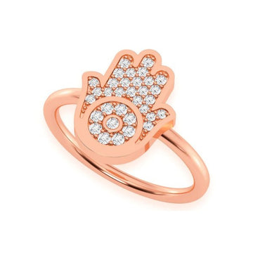 Hamsa Diamond Ring 14k Solid Gold 0.20ctw