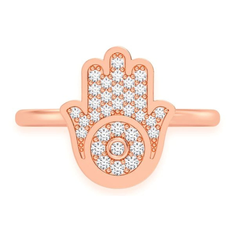 Hamsa Diamond Ring 14k Solid Gold 0.20ctw