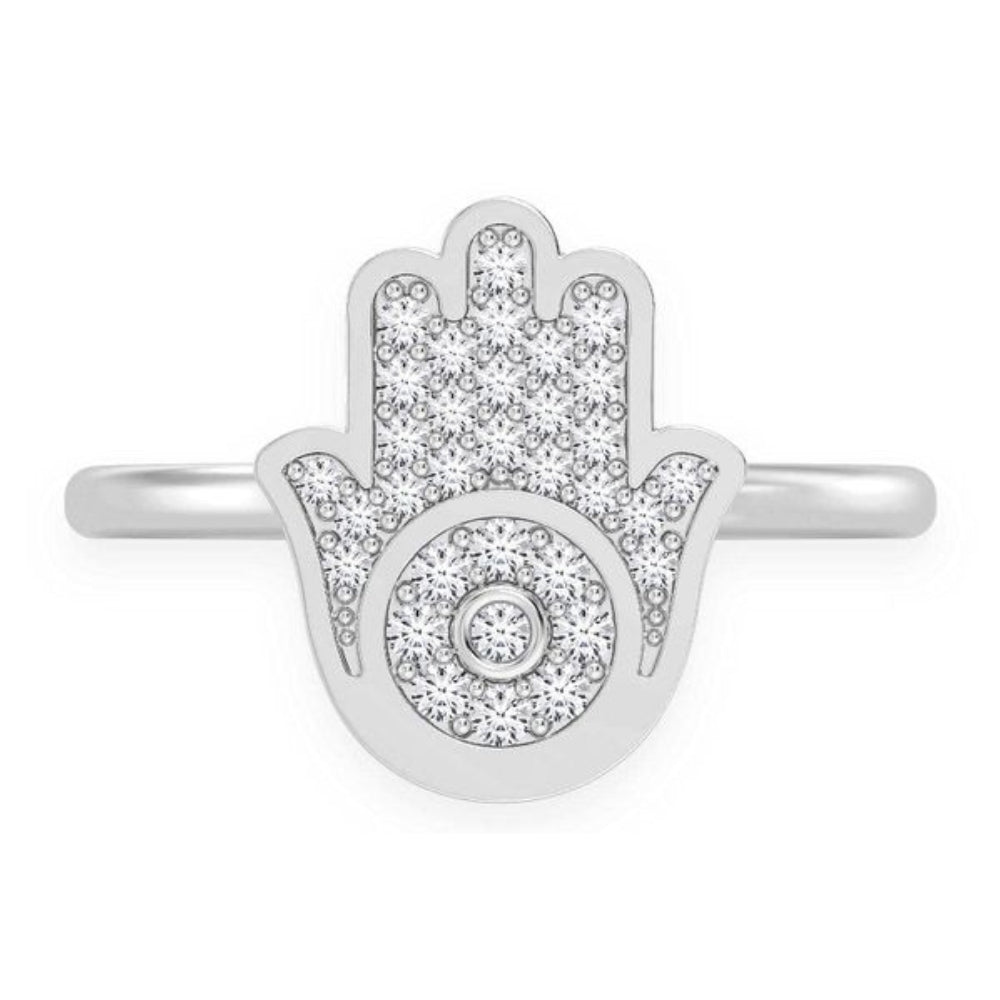 Hamsa Diamond Ring 14k Solid Gold 0.20ctw