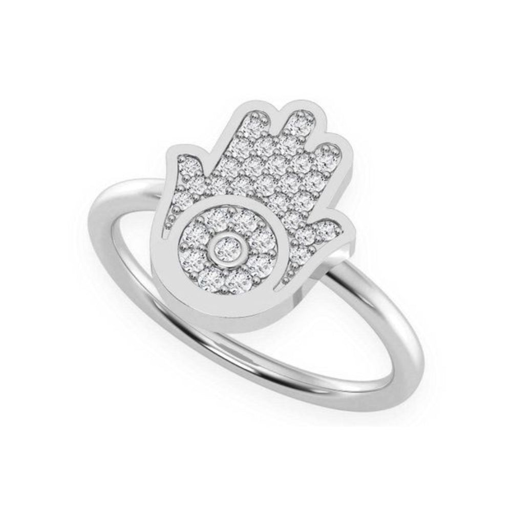 Hamsa Diamond Ring 14k Solid Gold 0.20ctw