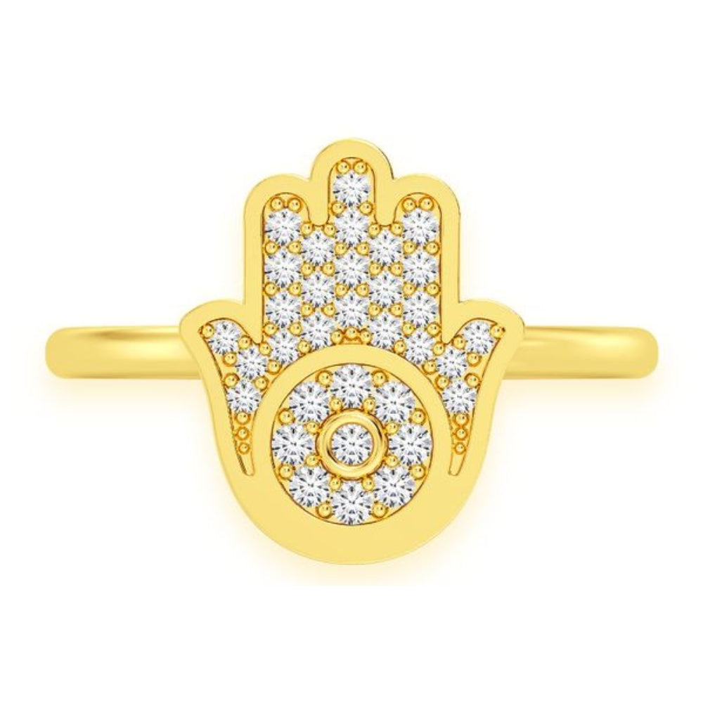 Hamsa Diamond Ring 14k Solid Gold 0.20ctw