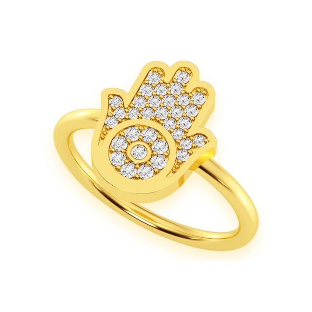 Hamsa Diamond Ring 14k Solid Gold 0.20ctw