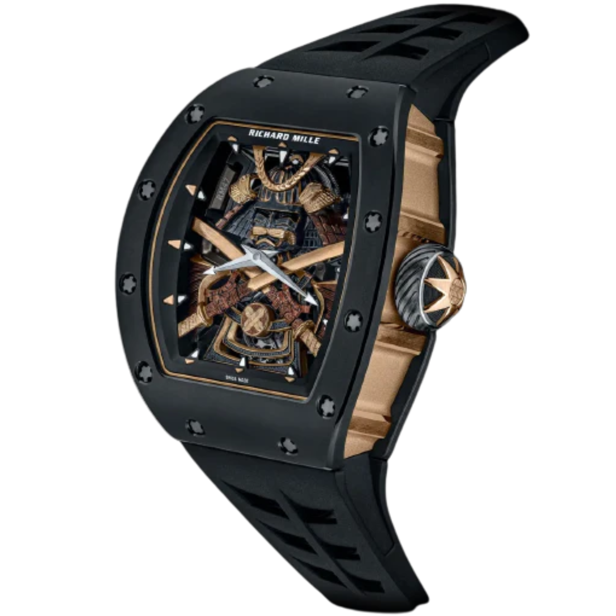 RM 47 Manual Winding Tourbillon Rubber Strap 18-Carat 3N Gold Case Black TZP Ceramic Case