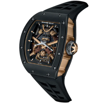 RM 47 Manual Winding Tourbillon Rubber Strap 18-Carat 3N Gold Case Black TZP Ceramic Case