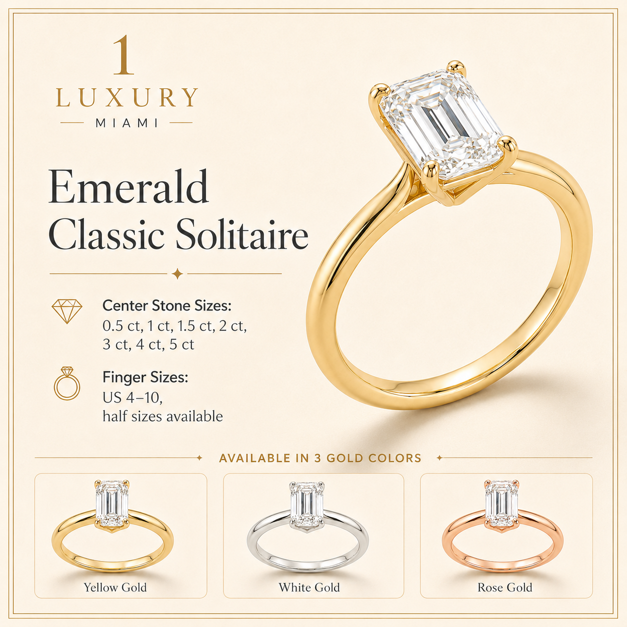 Emerald Classic Solitaire Diamond Engagement Ring Setting — additional product image 2