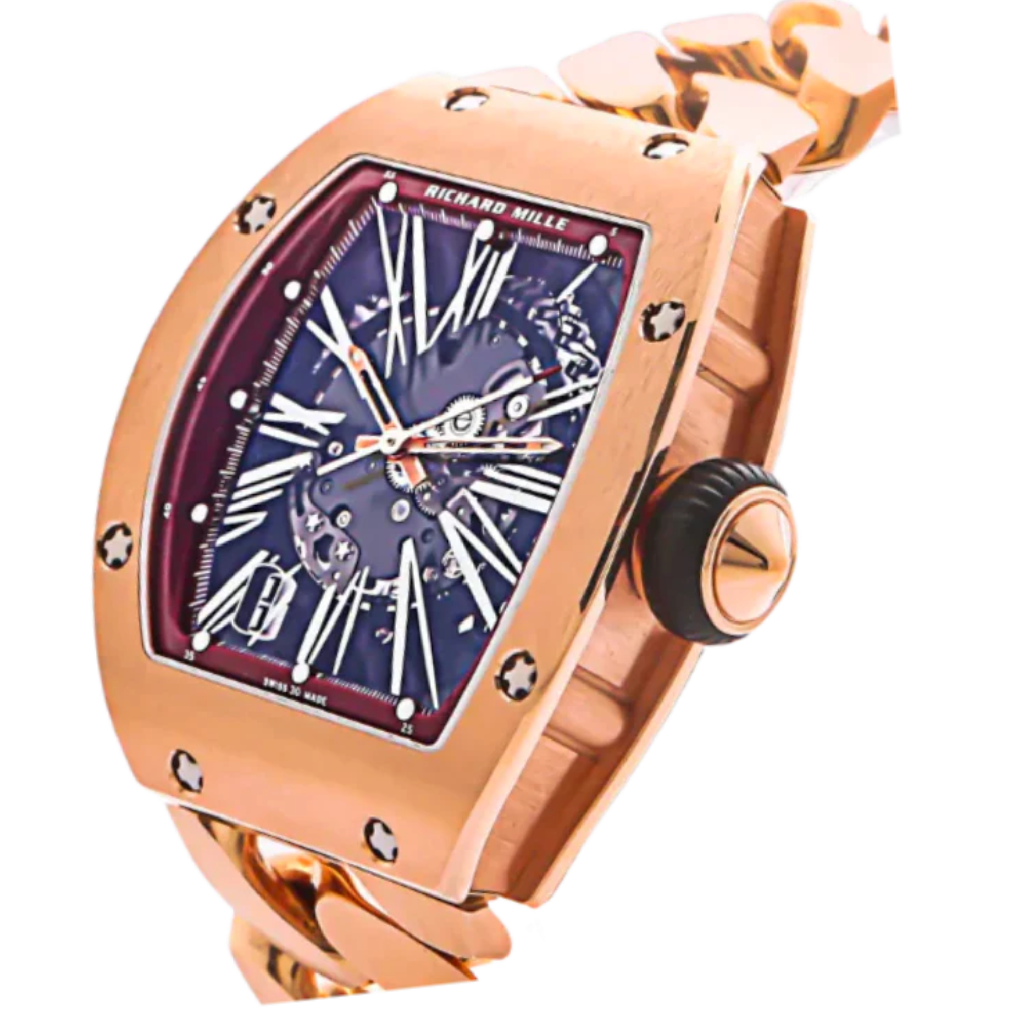 RM 023 Rose Gold With Cuban Link Bracelet Rose Gold Cuban Bracelet Rose Gold Case