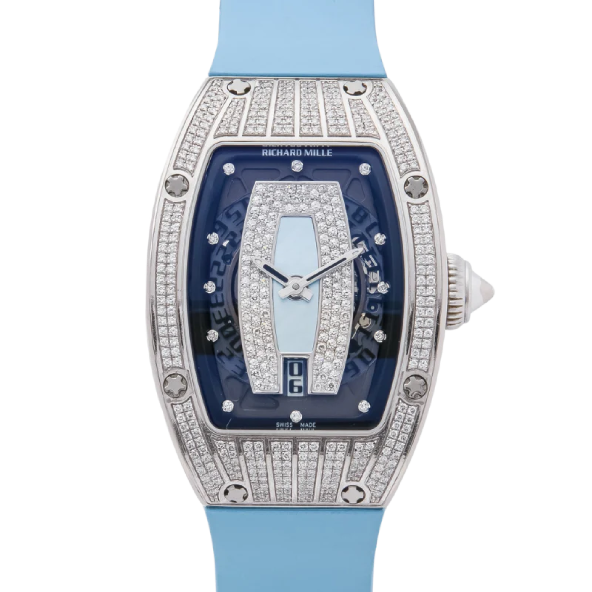 RM 007 Diamond Pave White Gold Rubber Strap White Gold Case