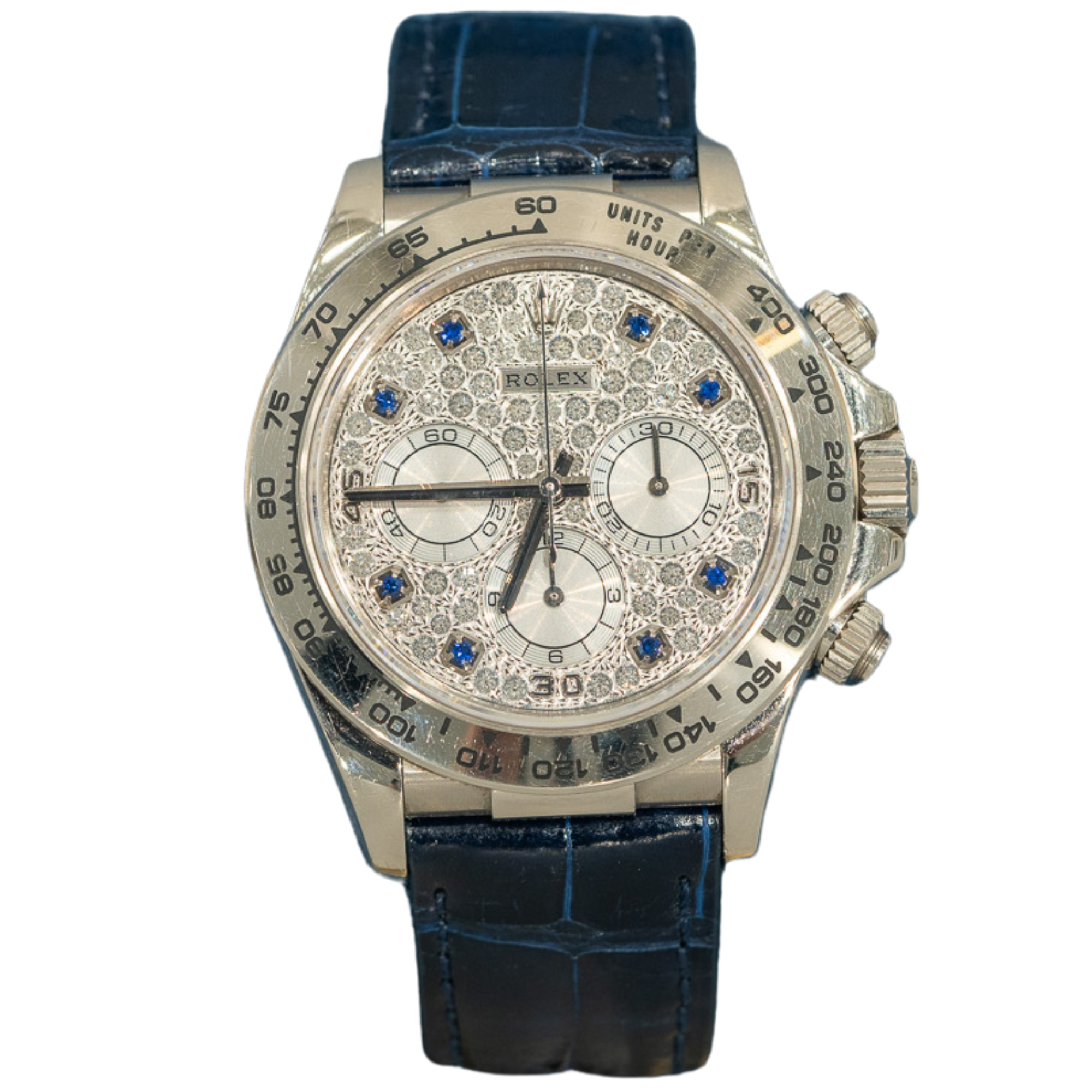 Rolex Daytona Ref. 16519LN Pave Dial Sapphire Marker on Leather