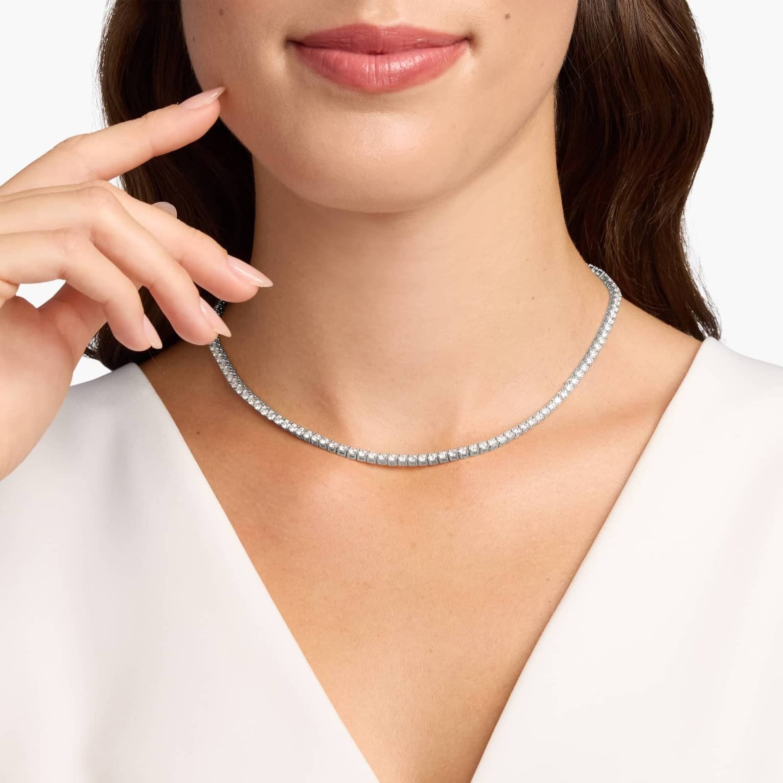 10 Ct Straight Diamond Tennis Eternity Necklace In 14K White Gold