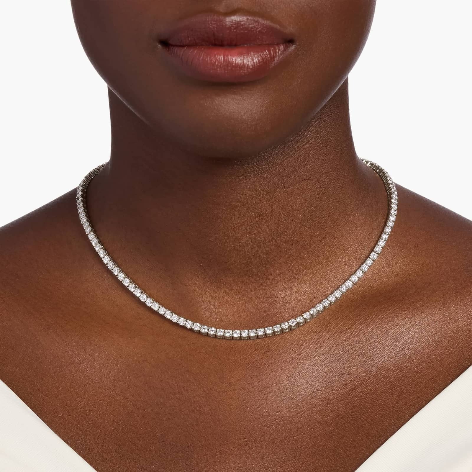16 " Straight Diamond Eternity Necklace In 14K White Gold (12 Ct. tw. - H-I / SI1-SI2)