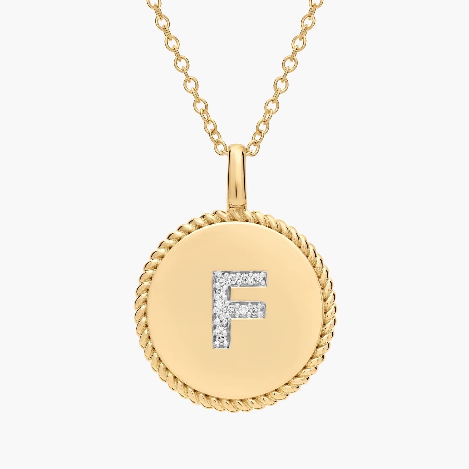 Pavé Diamond Letter F Initial Pendant in 14K Yellow Gold