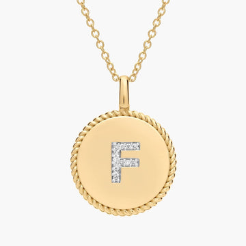 Pavé Diamond Letter F Initial Pendant in 14K Yellow Gold