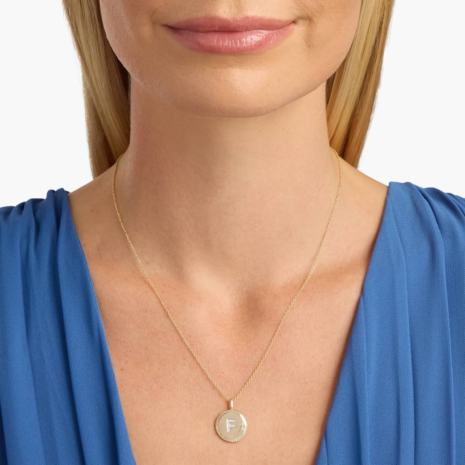 Pavé Diamond Letter F Initial Pendant in 14K Yellow Gold